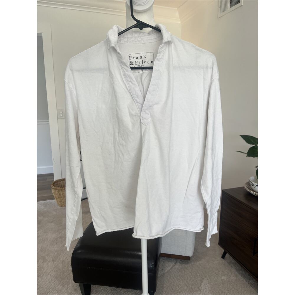 Frank & Eileen Patrick Popover Henley White Size Small Raw Hem Coastal Basic - Picture 3 of 12